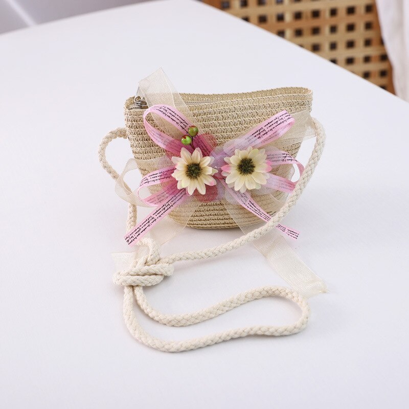 Hotsale Zomer Twee Stuk Een Set Kind Leuke Daisy Bloemen Schoudertas En Strooien Hoed Baby Meisje Zonnehoed Panama cap Gorros: Only Bag   beige