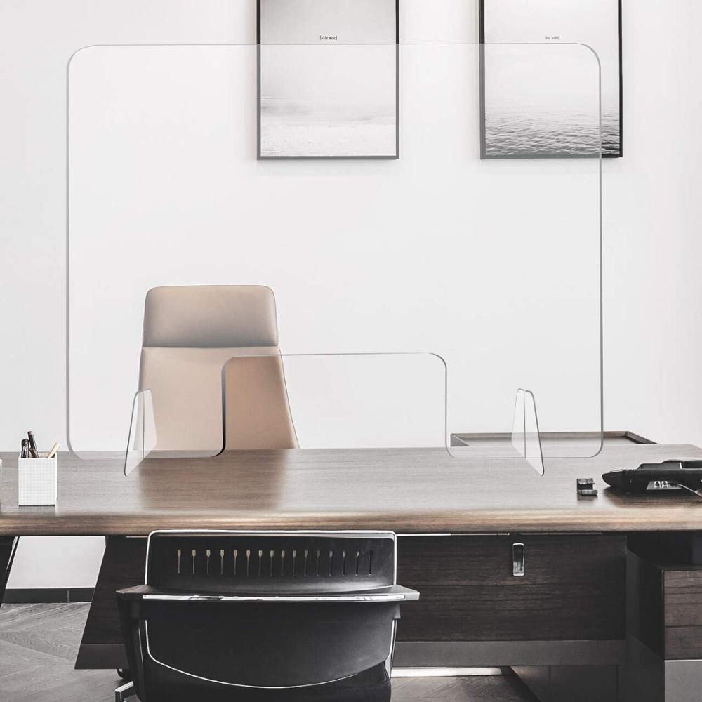 24inchx16inch Plexiglass Shield Clear Acrylic Sneeze Screen Guard For Counter,Office,Reception Desk With Transaction Window