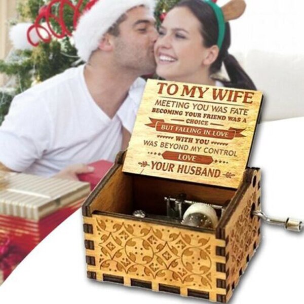Music Box Wooden Hand-crank Music Box To My Wife Engraved Anniversary Lovers' Days Birthday Year