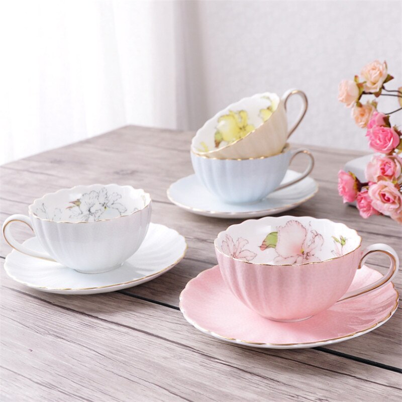 European-style Porcelain Coffee Cup with Saucer Set Household Ceramic Afternoon Tea Cup Drinkware Wedding