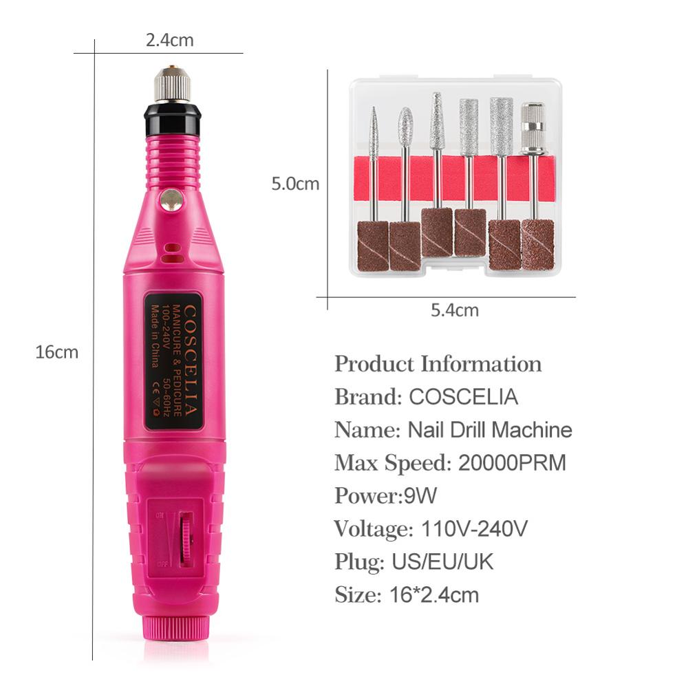 COSCELIA-1 Juego de pulidora eléctrica de uñas, máquina de manicura, pluma para arte de uñas, pedicura, lima de uñas, Kit de herramientas de decoración de uñas