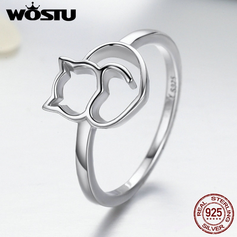 WOSTU nouveauté 100% 925 en argent Sterling belle chat anneaux pour les femmes originale Fine S925 bijoux CQR104