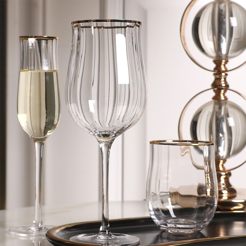 Ins Tulip Wine Glass Lead Free Glass Gold Painting Colourful Champagne Juice Cup Simple Wine Cup Crystal Glass