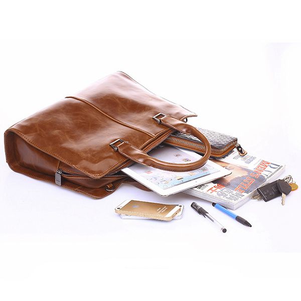 Abdb-mænds læder skulder tasker forretning arbejdstaske laptop dokumentmappe håndtaske farve, brun
