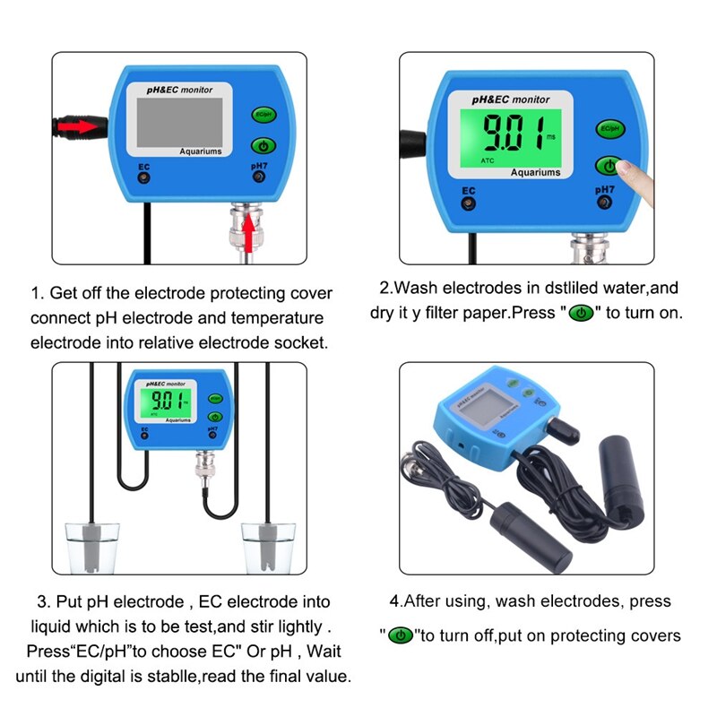 Digital LCD Online PH TEMP Meter Acidimeter Aquarium Drinking Water Monitor 0.01 PH Electrode Analyzer EU Plug