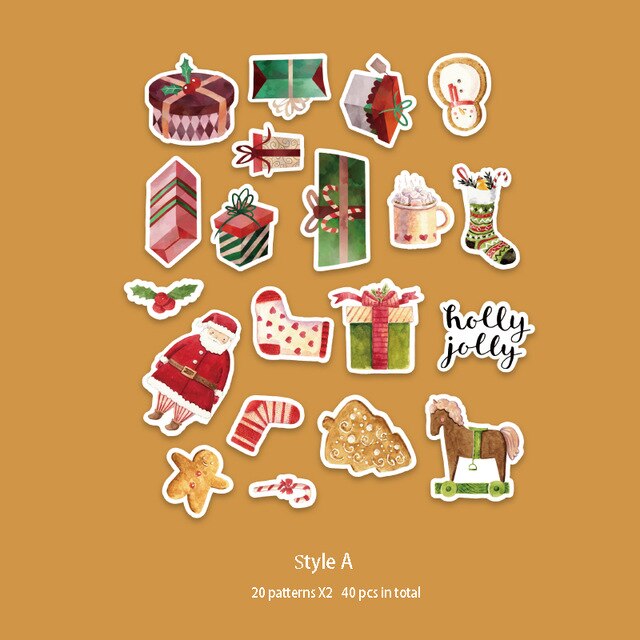 40 pcs/box Christmas tree sticker Kawaii deer sticker Adhesive cute sticker decoration scrapbook photo album diary cute statione: A