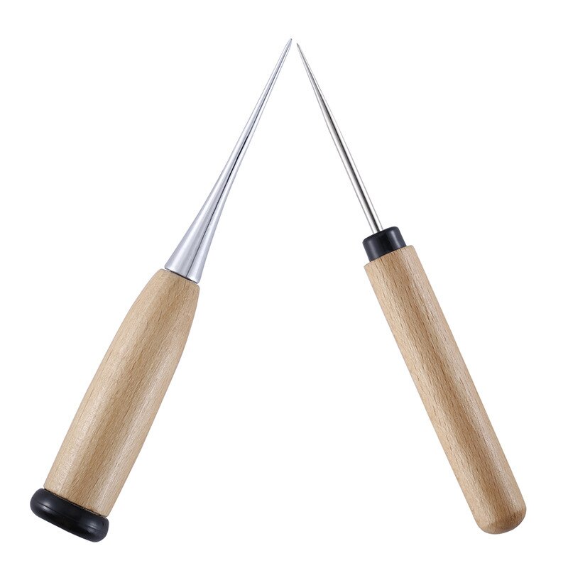 Wooden Handle Hole Punches Canvas Shoes Repair Threader Stitch Needle Punch Awl Hole Maker Cone Leather Craft Sewing Supplies