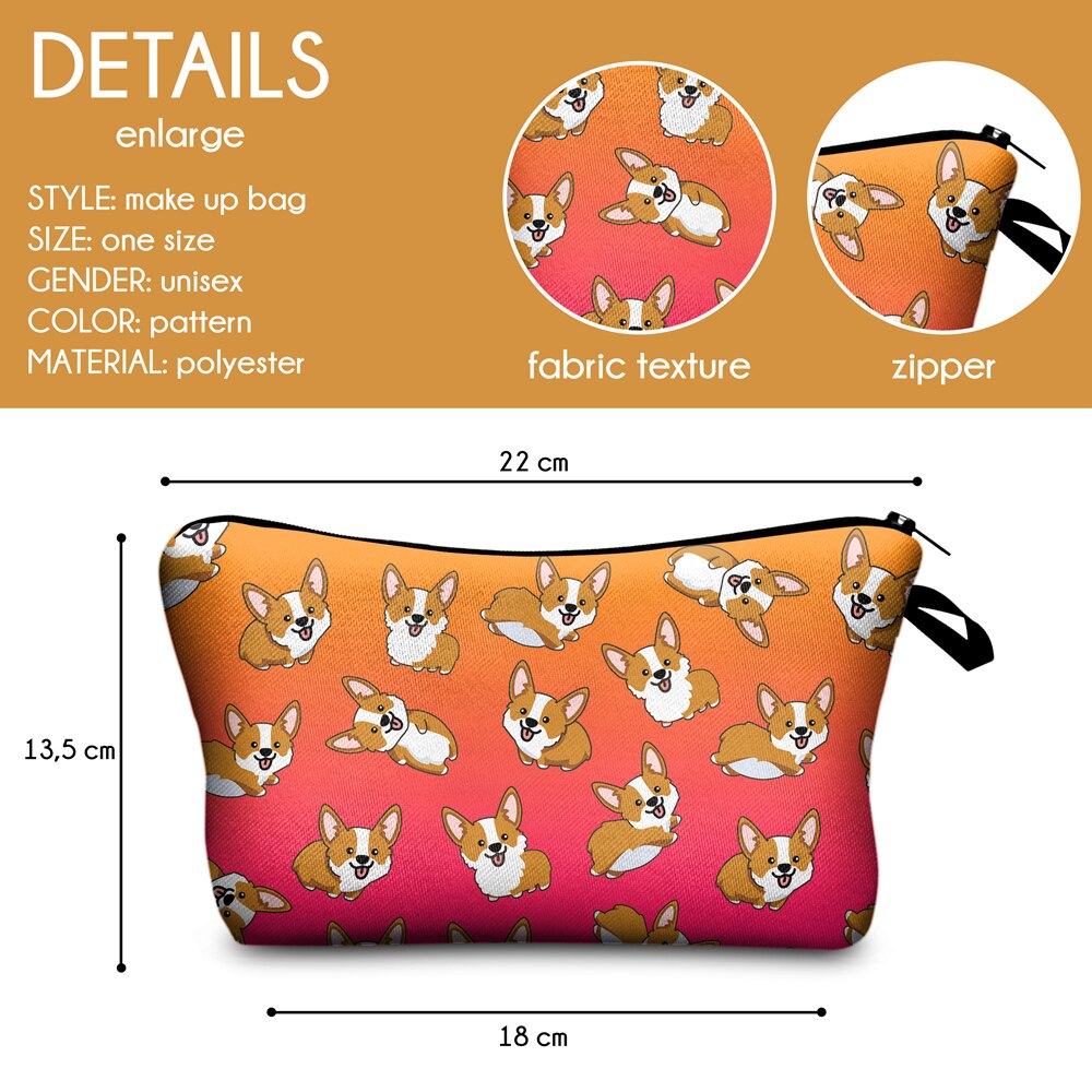Who Cares Make Tassen Vrouwen Cosmetische Tas oiletry tas Corgi orange ombre afdrukken Cosmetica Pouchs Voor Reizen Make up tas