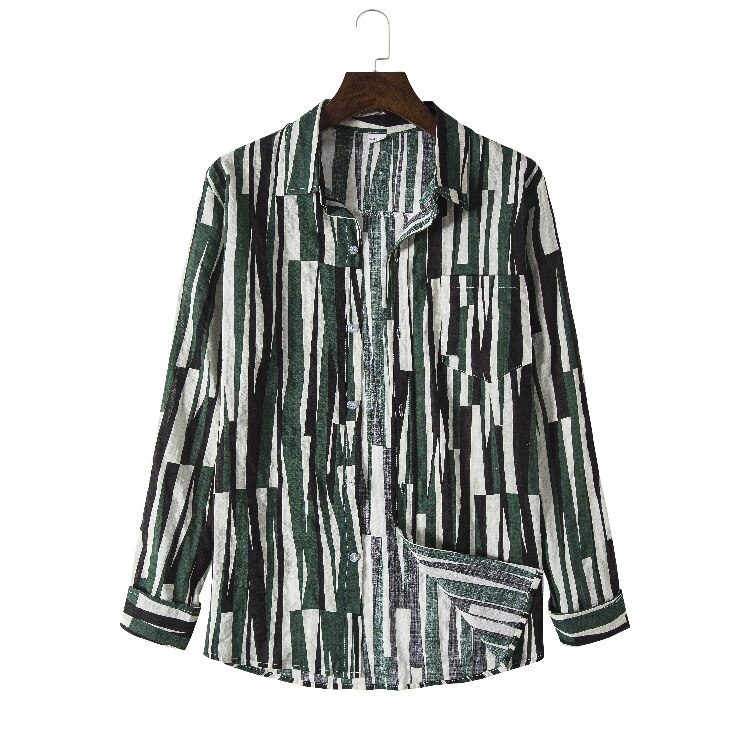 Långärmade linneskjortor herr märke grå skjorta herr vår lin randig skjorta man casual camisa overhemd: Elfenben / Xl