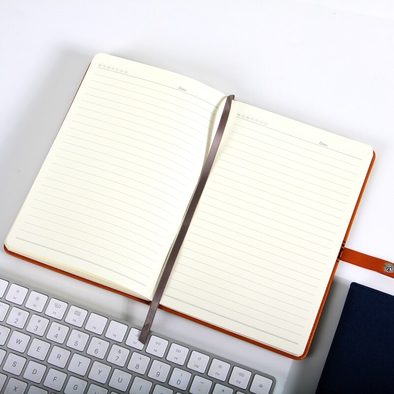 Metalen slot leren notitieboekje met pennenset zacht dagboek merklogo dagboek planning planner, dik papier met 200 gelinieerde pagina's