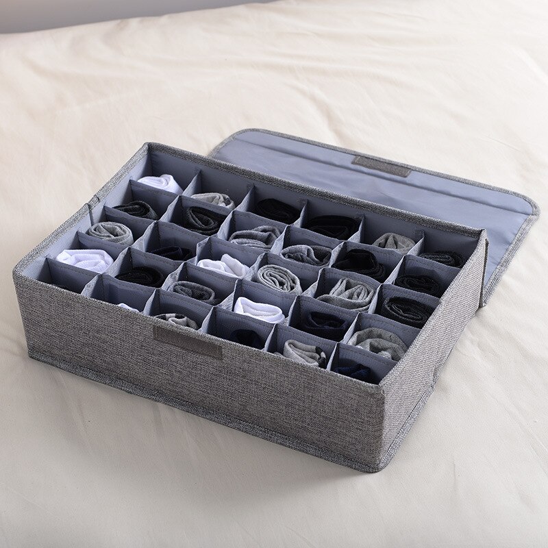 Gray Bamboo Charcoal 30-Cell Drawer Organizer for Underwear Ties Socks