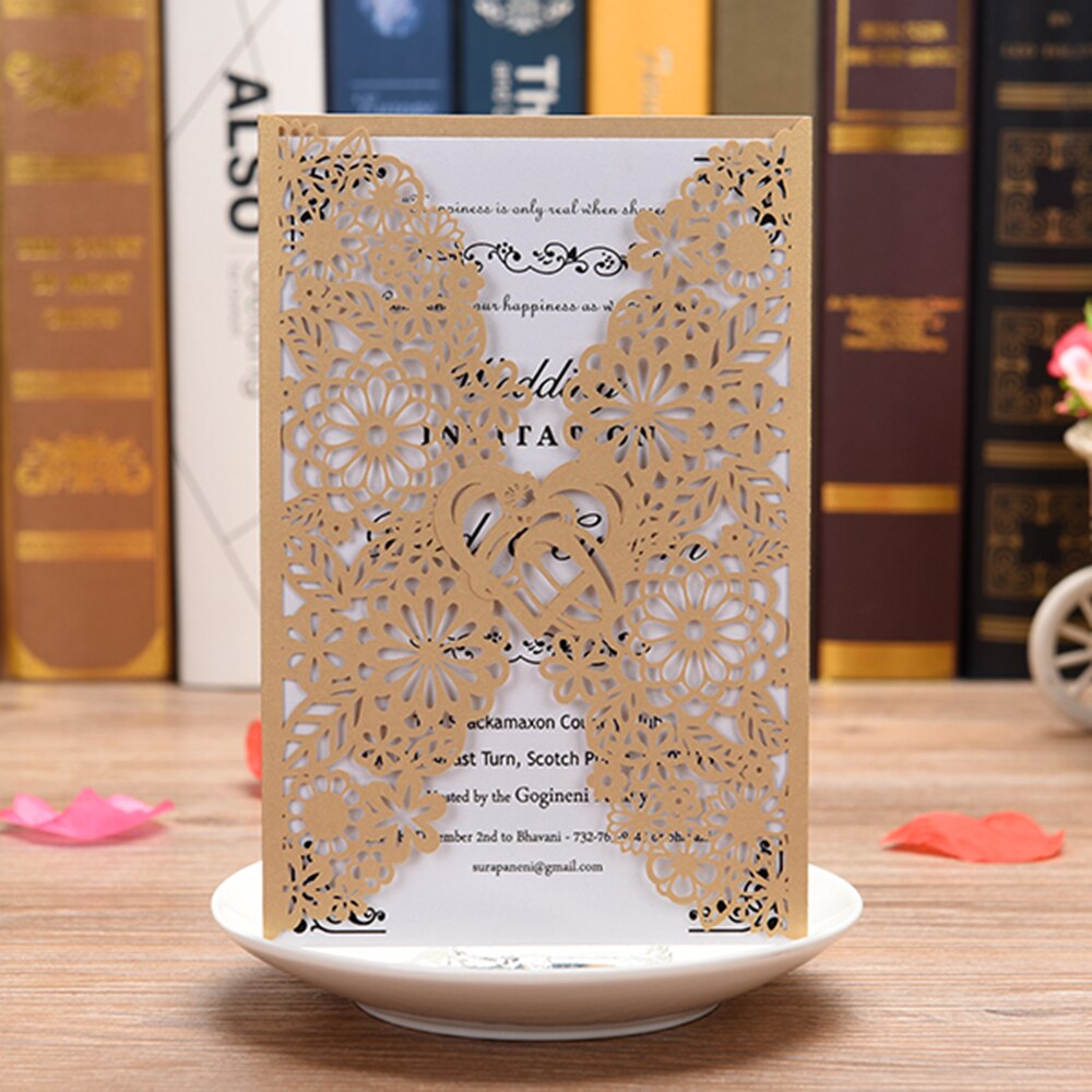 Pearl Paper Floral Invitations Cards For Wedding Birthday Wedding Cards with Blank Inner Sheet Wedding Invitations Cards 10PCS