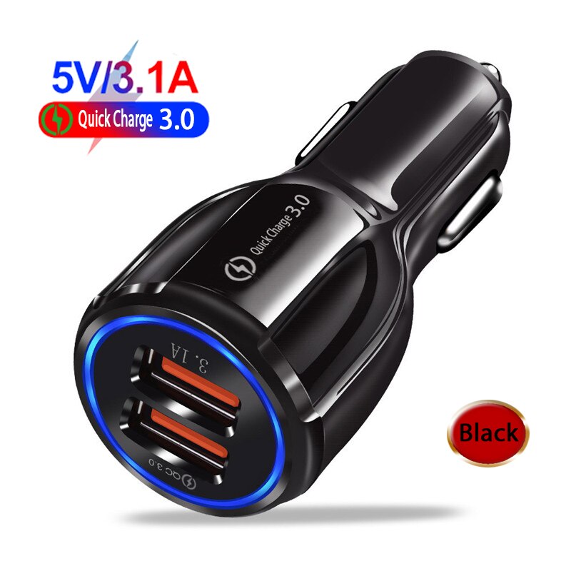Hyvä 2 porttinen usb autolaturi 5v 3.1a pikalataus 3.0 puhelimen usb autolaturi adapteri samsung xiaomi iphone autopuhelimen lataukseen: Musta