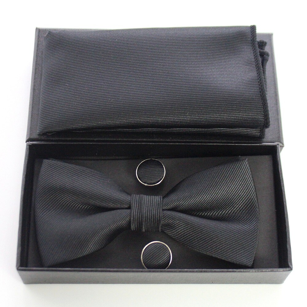 JEMYGINS BowTie Men's Formal Tie Bow Pocket Square Cufflinks Set Solid Color Bow Tie Hanky Set Business Wedding Bow Tie
