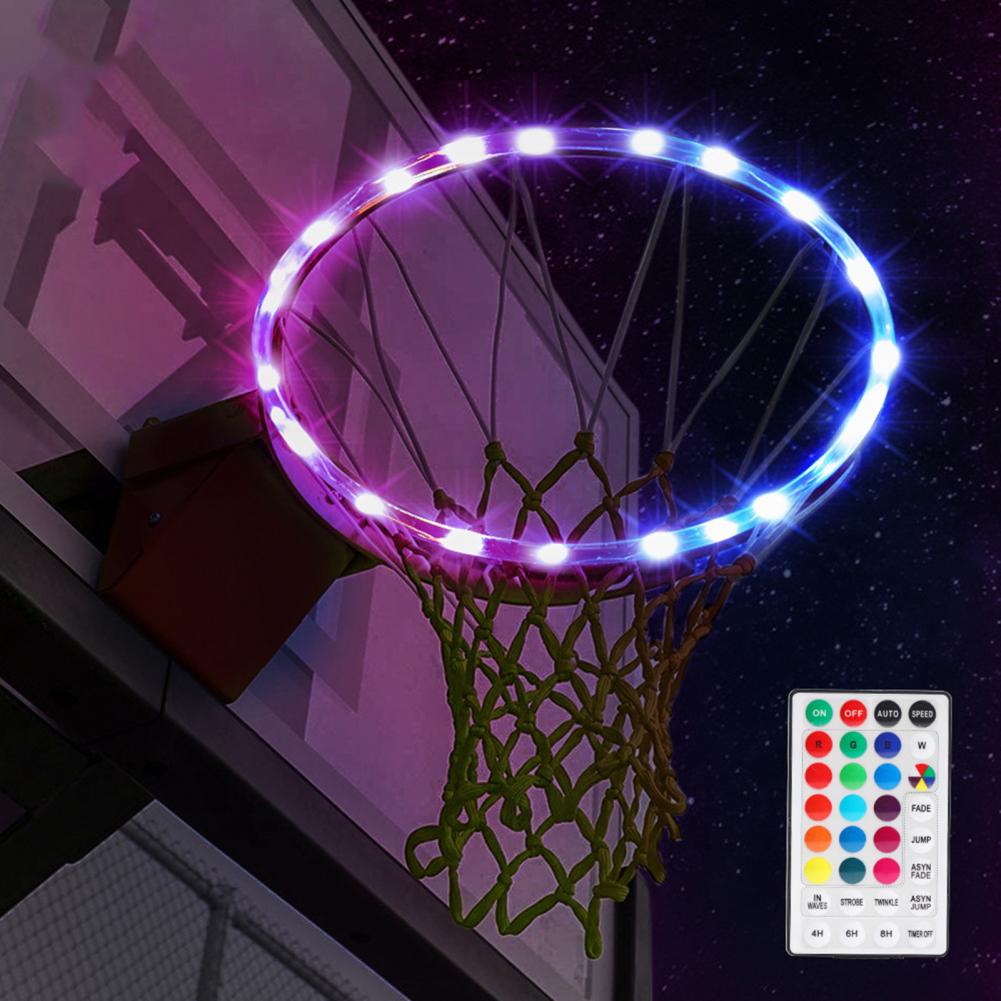 Basketball Hoop Light Battery-powered Remote Control Flexible Basketball Rim LED Light for Children