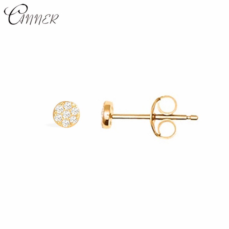 CANNER Luxury Crystal Zircon Stud Earrings 925 Sterling Silver Round Circle Small Stud Earrings for Women Jewelry Female Brincos