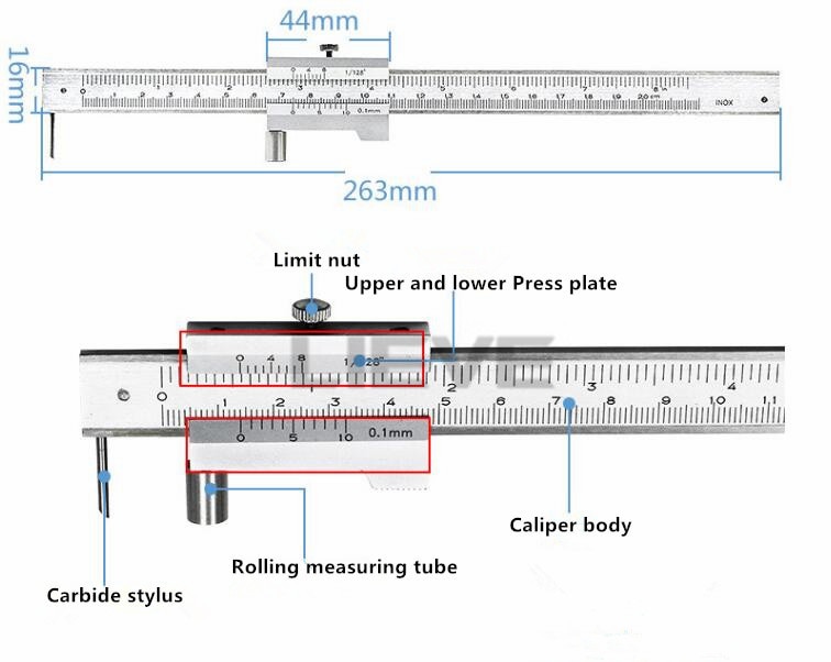 0-200mm Marking Vernier Caliper With Carbide Scriber Parallel Marking Gauging Ruler Measuring Instrument Tool send 1ps needle