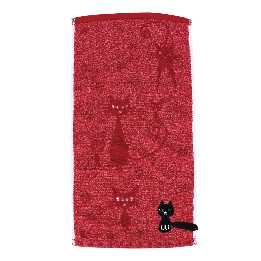 Mignon chaton dessin animé chat motif imprimer gant de toilette coton doux enfants enfants serviette soins infirmiers ménage visage serviette absorbant l'eau 1Pc: Red