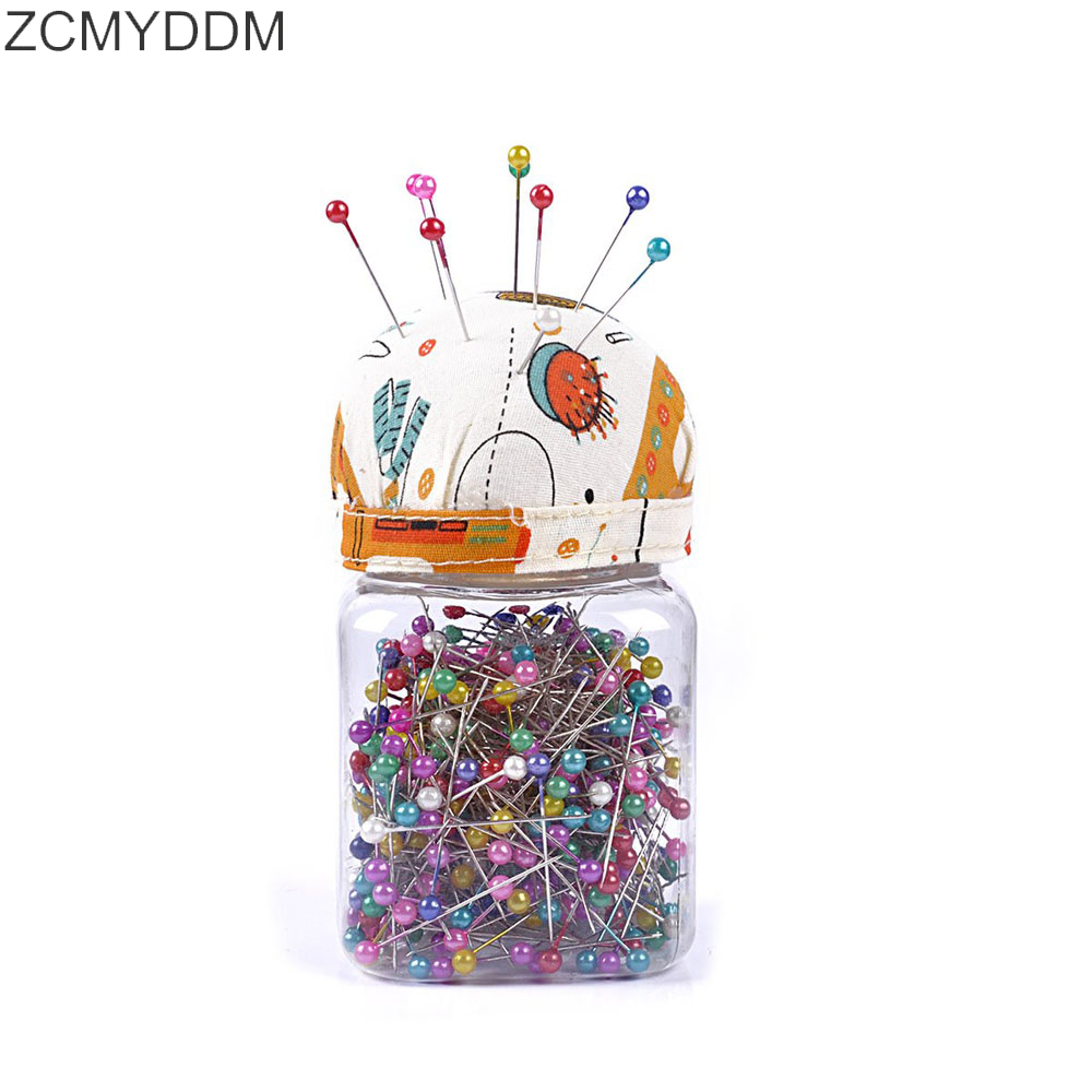 ZCMYDDM 500pcs Pearl Head Needle Head Pins with Fabric Covered Pin Cushion for Dressmaking Jewelry Quilting Sewing Crafts Tools