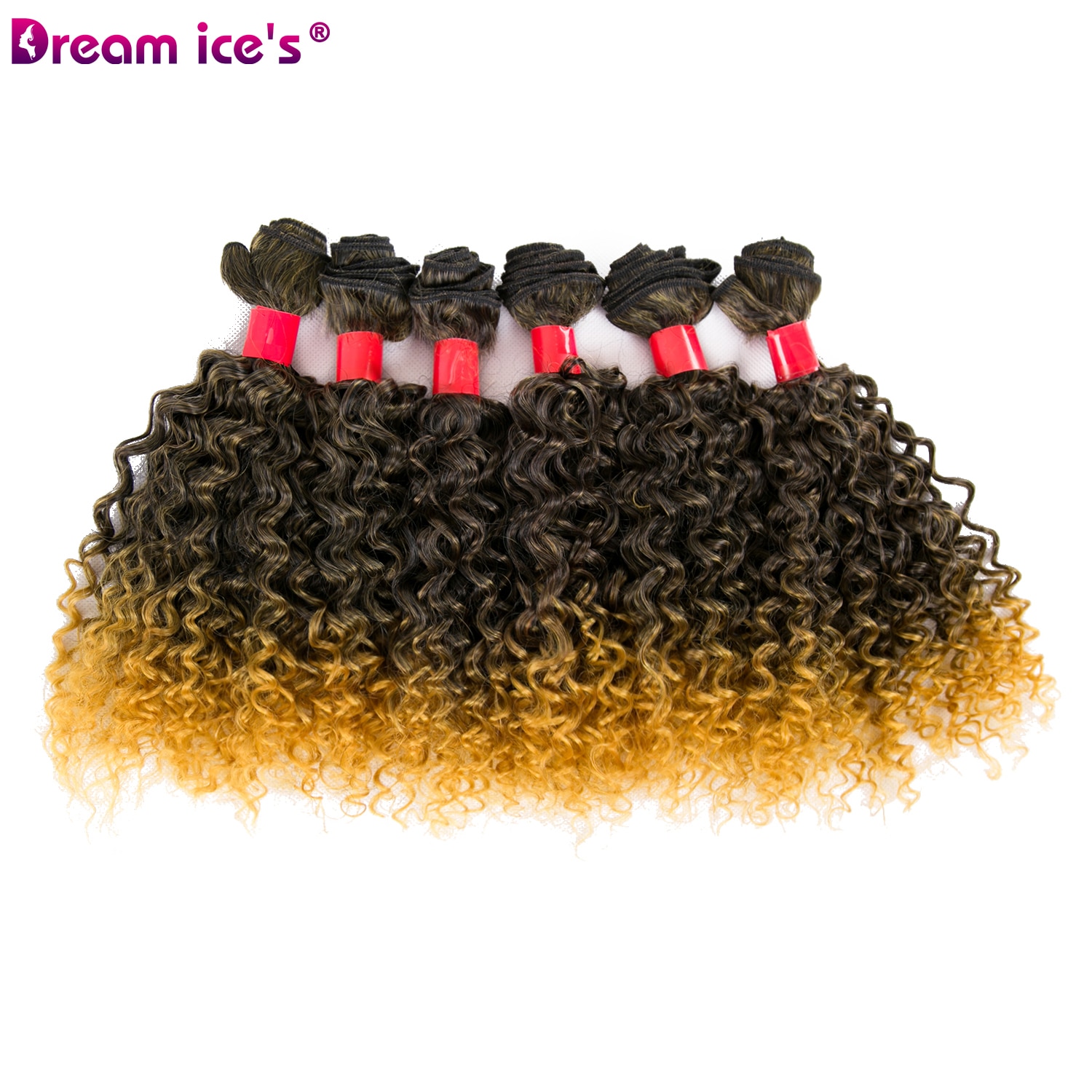 Extensiones de Cabello sintético dorado degradado, afro, tissage, sintético, corto, rizado, Dream ice's