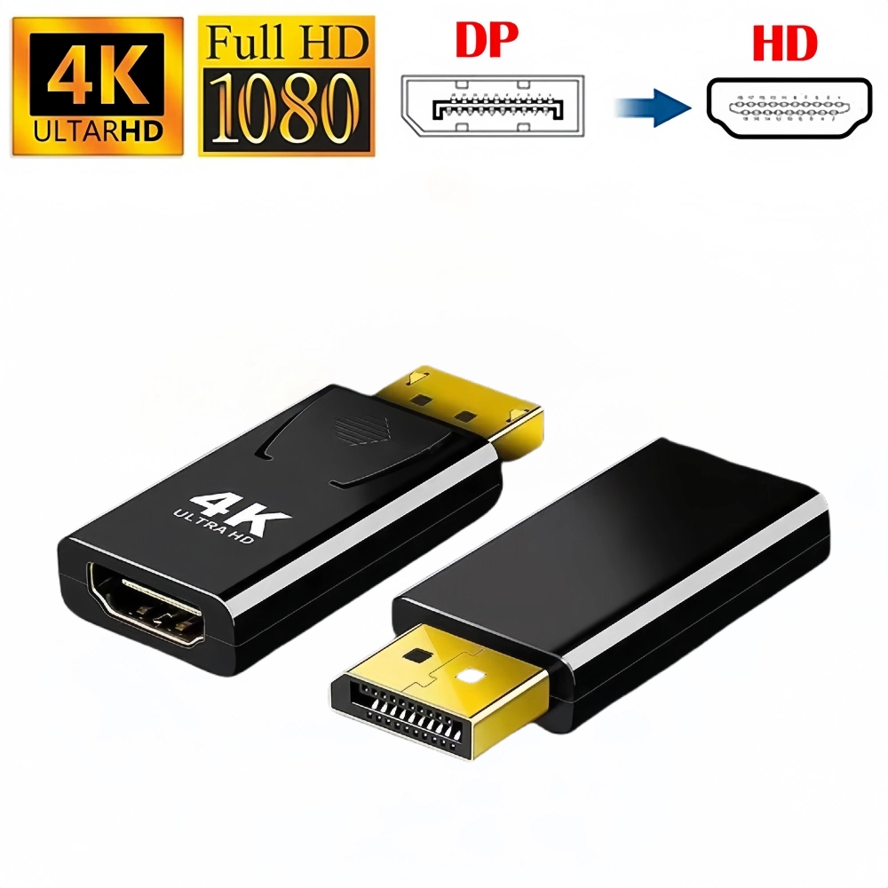 Adaptador Compatible con DisplayPort a HDMI 4K 60Hz DP macho a hembra Cable de Audio y vídeo Compatible con HDMI HD 1080P para PC TV portátil