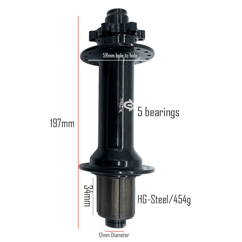 TAOZIK 32 H 36 12 mm 197mm 4 Bearings 6 Paws Rear Fat Bike Ebike Thru Bicycle Hub