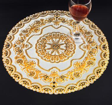 Set de table moderne en dentelle PVC, en plastique doré, set de table, tasse en tissu, pour les mariages, les repas, le thé, le café, sous-plat, set de table, napperon, set de cuisine: Gold 2