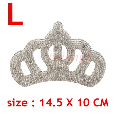 Rhinestone krone patch jern på pletter dronning krone krystal applikation til baby børn tøj diy tøj patches: L