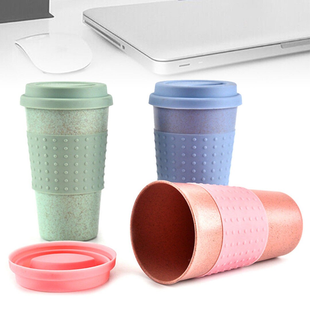 Reusable Bamboo Fibre coffee Cups Eco Friendly 3 Colors 300ml Portable Coffee Tea Mugs Travel Mug With Lid