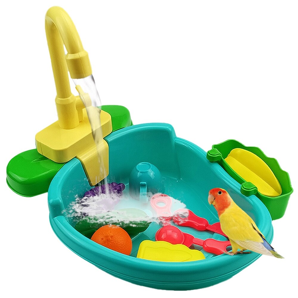 Automatic Bird Bath Tub with Faucet Pet Parrots Parakeet Cockatiel Fountains SPA Pool Shower Multifunctional Toy Cleaning Tool: green