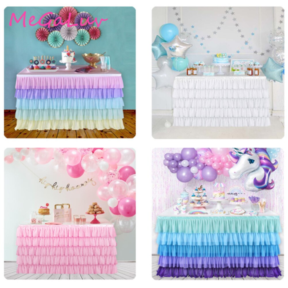 Falda De mesa De gasa con tema De unicornio, falda De mesa De princesa, Decoración De cumpleaños, tul, Bleu, Nappe De mesa, aniversario De boda