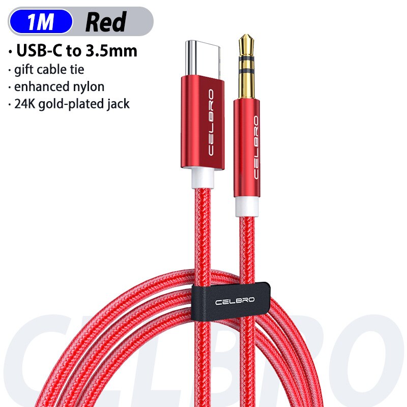 Usb Type C Naar 3.5 Mm Aux Audio Kabel Type-C Hoofdtelefoon Jack Adapter Voor Huawei P30 P20 Pro xiao Mi Mi 9 Pro Samsung Galaxy Note 10: 1M Red