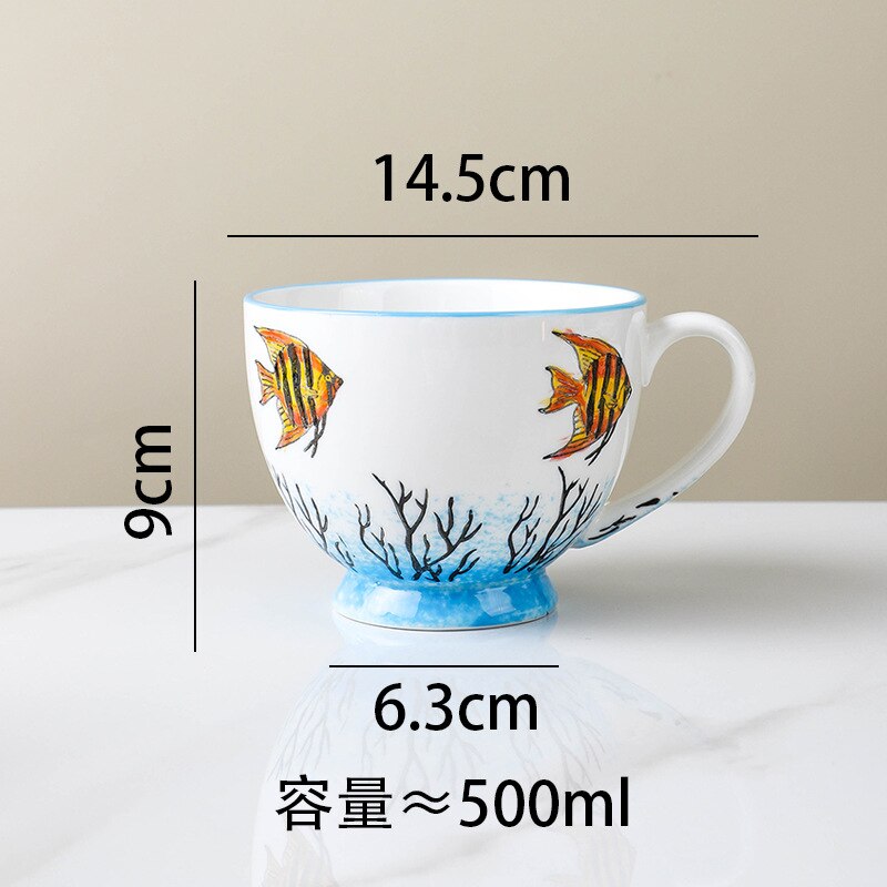 American Product Heavy Color Hand-painted Ceramic Breakfast Cup Home Large-capacity Mug Coffee Oatmeal Cup: 3