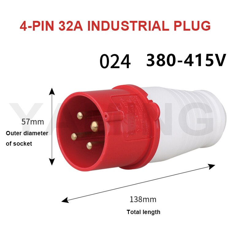 4-Core Pins 16A/32A Waterproof Industrial Plug Socket Concealed Open Connector Aviation Explosion-proof Male And Female: 32A industrial plug