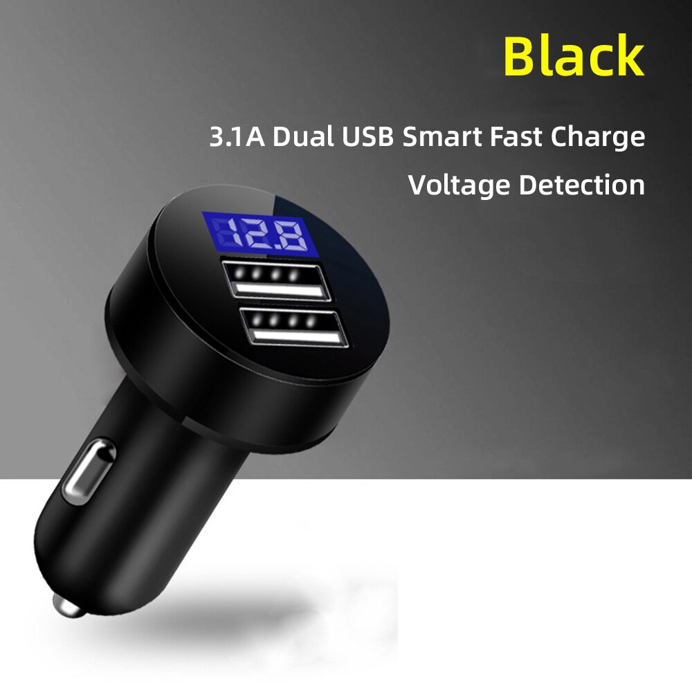Intelligentes dual-usb-autoladegerät mit schnellladefunktion und  mp3 audioplayern für mobiltelefone, multifunktional für iphone, samsung, huawei und tablets: Schwarz mit led