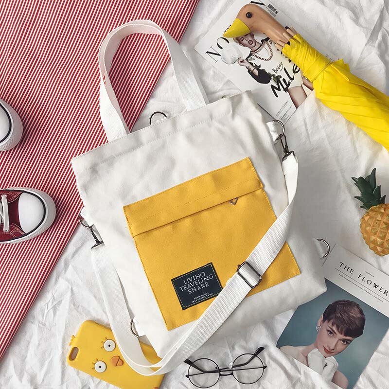 Ins urso quente decoração mulher saco de compras uso diário estilo coreano crossbody lona totes multi-função meninas saco de livro mochila novo: WHITE1