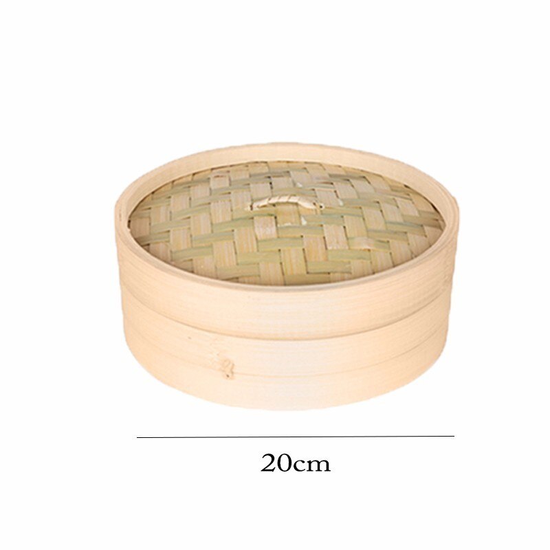Holdbar enkelt bambus dampkoger med låg 13.5-24cm kinesisk køkken køkkengrej fisk ris dim sum snack kurv ris pasta komfur sæt: 20cm