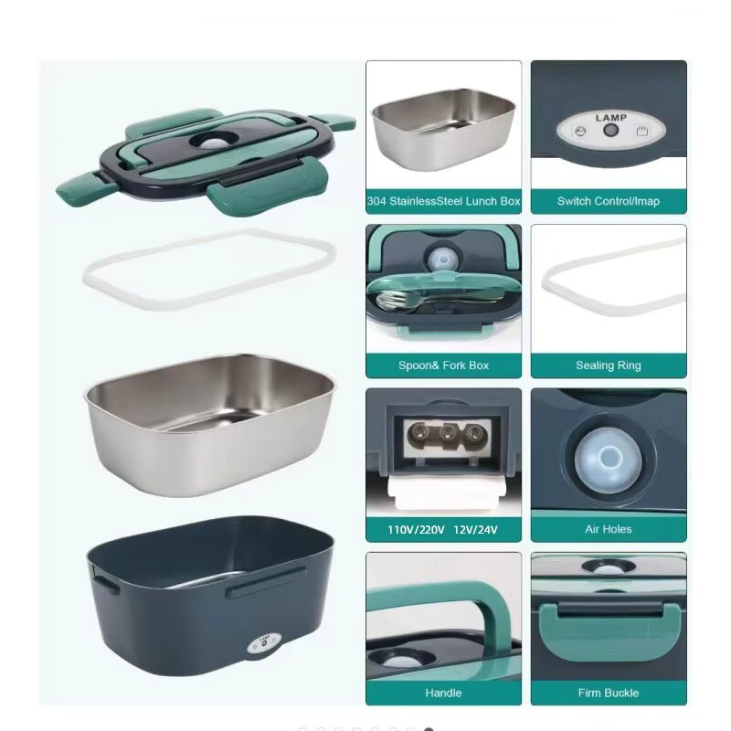 Contenitore per scaldavivande portatile Contenitore per il pranzo elettrico in acciaio inossidabile per fabbrica di uffici domestici per camion per auto 110 V//220 V