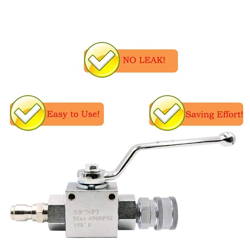 High Pressure Ball Valve Kit for Pressure Washer Hose, 3/8-Inch MNPT Plug x 3/8-Inch FNPT Quick-Connect, 158°F 4500 PSI