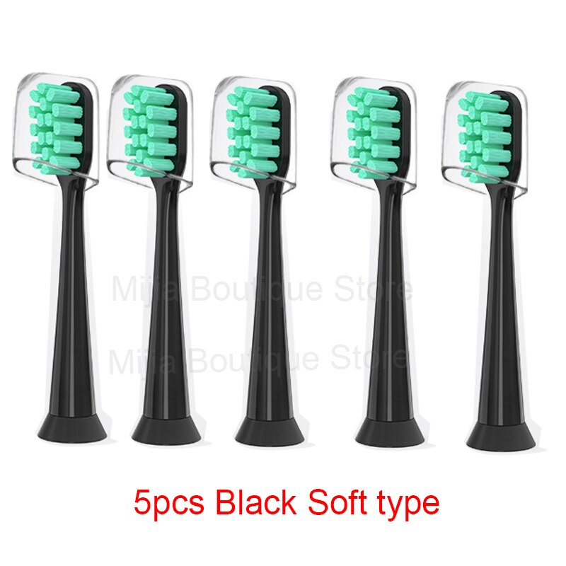 Dla Xiaomi Mijia T300 / 500 / SOOCAS elektryczna główka szczoteczki do zębów uniwersalne końcówki do szczoteczki do wybielania 3D: 5pcs Black Soft type