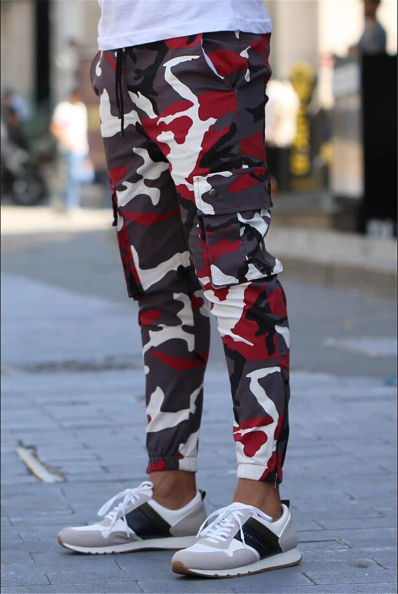 Herr dagliga casual kamouflage byxor herr elastiska bekväma byxor herr camo harem byxor sport joggare byxa hane: Xxl / Röd