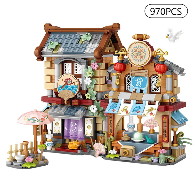 Serie Street View Building block Izakaya Ice Shop Takoyaki Shop Coffee Shop Panda Tea House modello regalo per bambini: Grigio