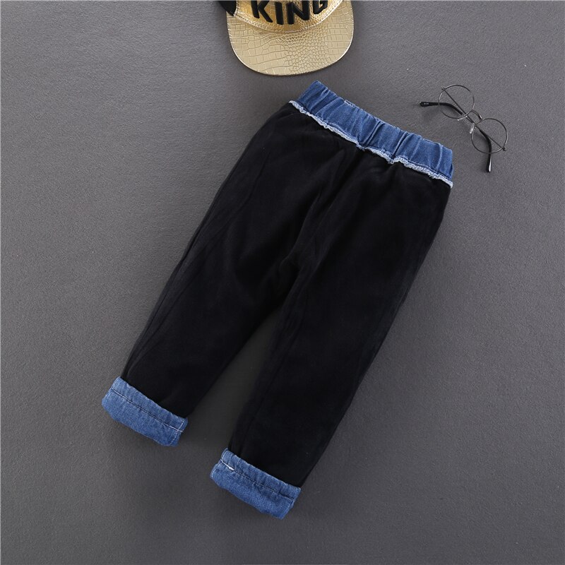 Winter jongens polar fleece voering opgerolde jeans kinderen kinderen all-match warme denim broek kinderen plus fluweel dikke denim broek