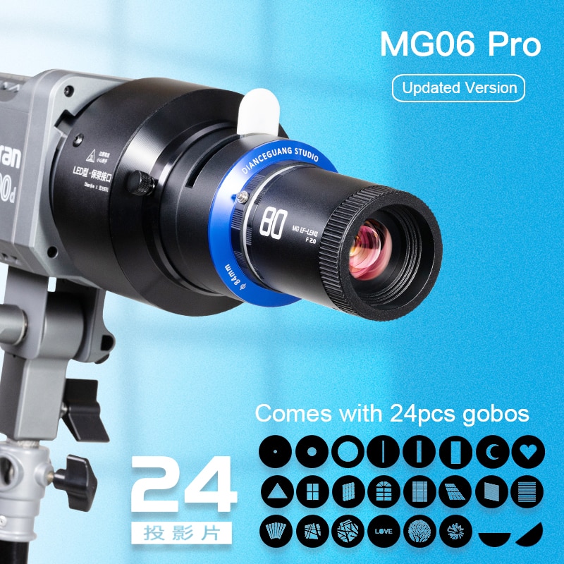 Conical Snoot Studio Lighting Accessory for LED Light Flash Strobe Light with Bowens Mount 20 Gobos F2.0 80mm Lens