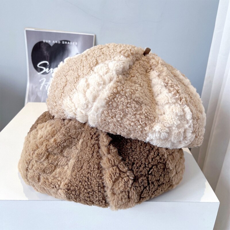 Chapeau de peintre , béret à couleurs bloquantes, petit chapeau octogonal pour l&#39;hiver, vêtements quotidiens, marche de chien