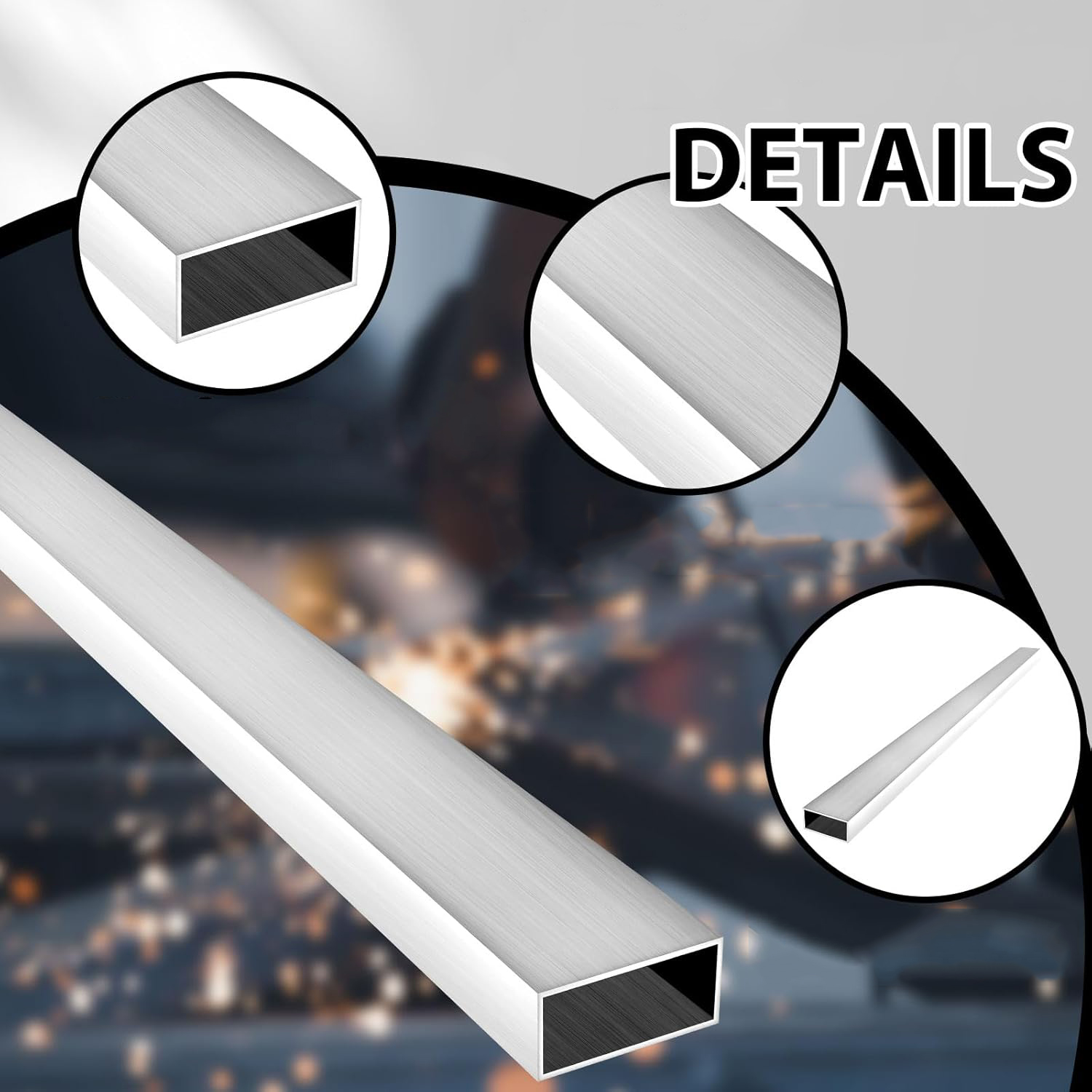 Roestvrij staal 304 rechthoekige buis 250 mm x 1 mm wanddikte, metalen profiel voor bouw, handwerk en reparatie