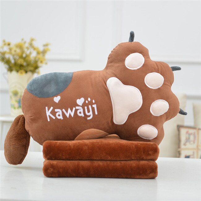 Simulation dejlig kat klo pude med tæppe sød plys legetøj pude sove sofa tæppe pige kid kawaii: Brun