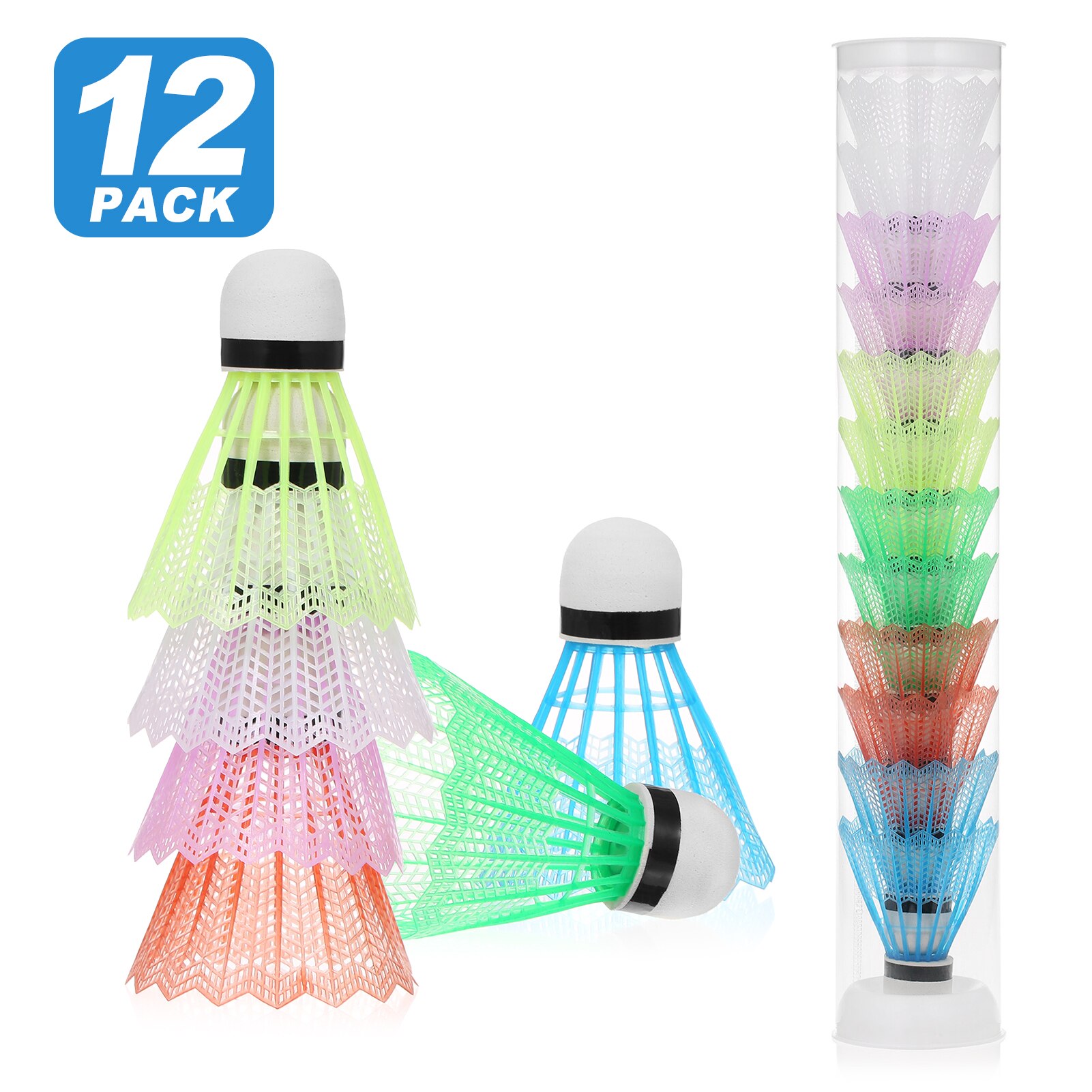 12 stücke Nylon Federbälle dauerhaft Kunststoff Badminton Federbälle drinnen draussen Sport Badminton Bälle Winddicht Federball: mehrfarbig