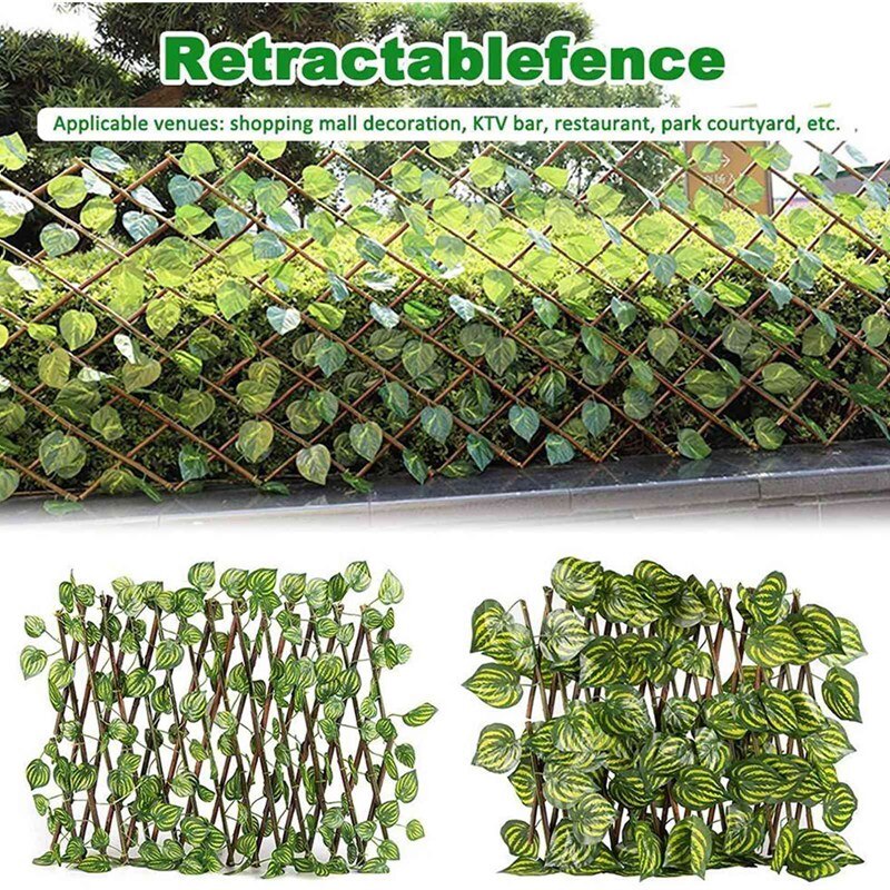 Telescopic Artificial Garden Grid Fence Expandable Artificial Watermelon Leaf Fence Wooden Vine Climbing Frame