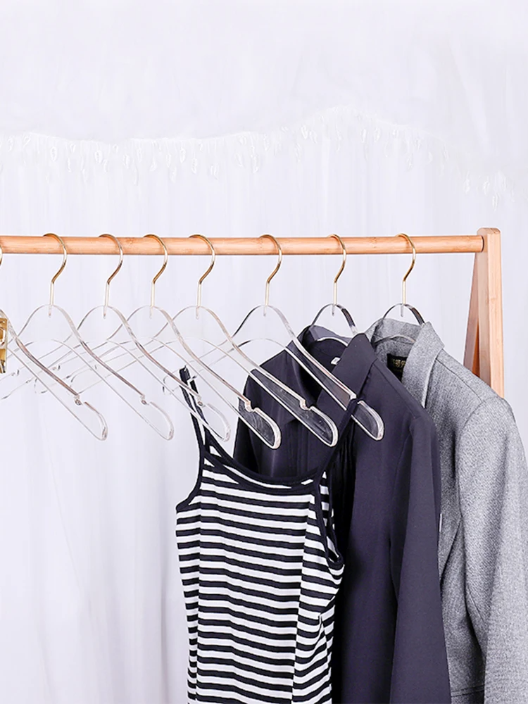 5/10 Stück Acryl Kleiderbügel Kleidung Organizer Kleiderschrank Hosen Kleiderbügel Wäscheständer, transparenter Goldhaken Erwachsenes Kind